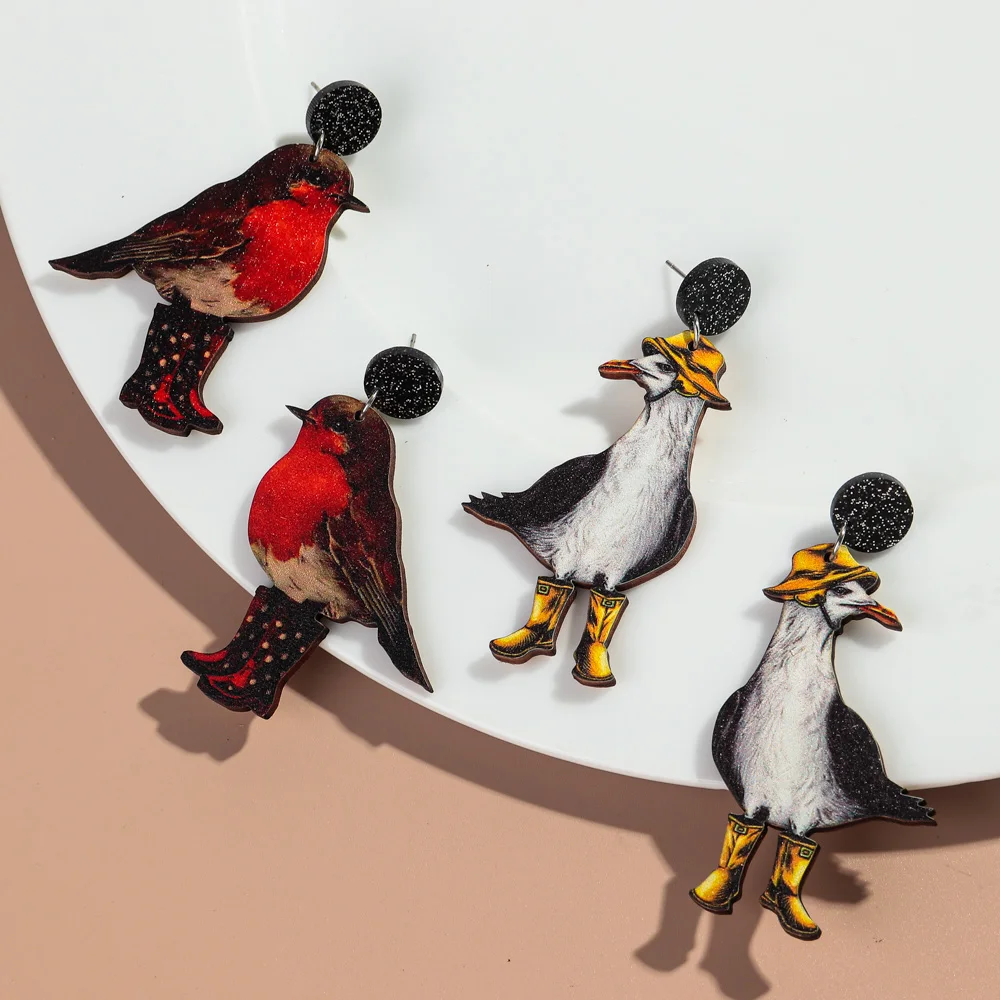 Деревянные серьги-капельки лиса