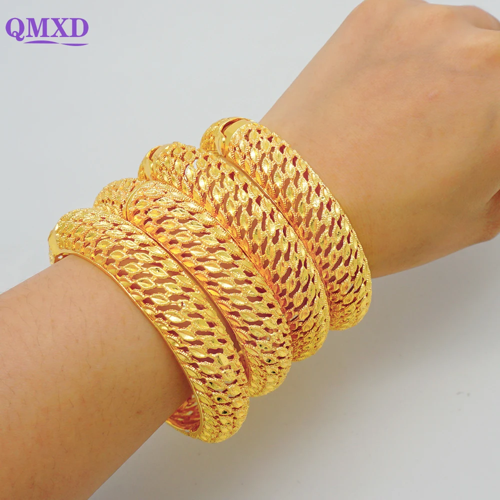 

African Luxury Bangles For Women Indian Middle Eastern Gold Color Bracelet Arabic Bridal Charm Bracelet Nigerian Wedding Gifts