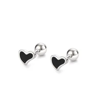 authentic 925 sterling silver earring love heart black glaze turnbuckles stud earring for women girl wedding party jewelry gift