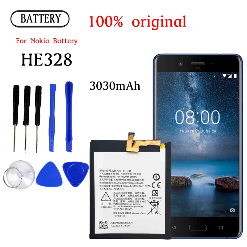 New High Quality 3030mAh  HE328 Spare Battery for Nokia 8 TA-1004 TA-1012 TA-1052 Mobile Phone batteries + Free Tools