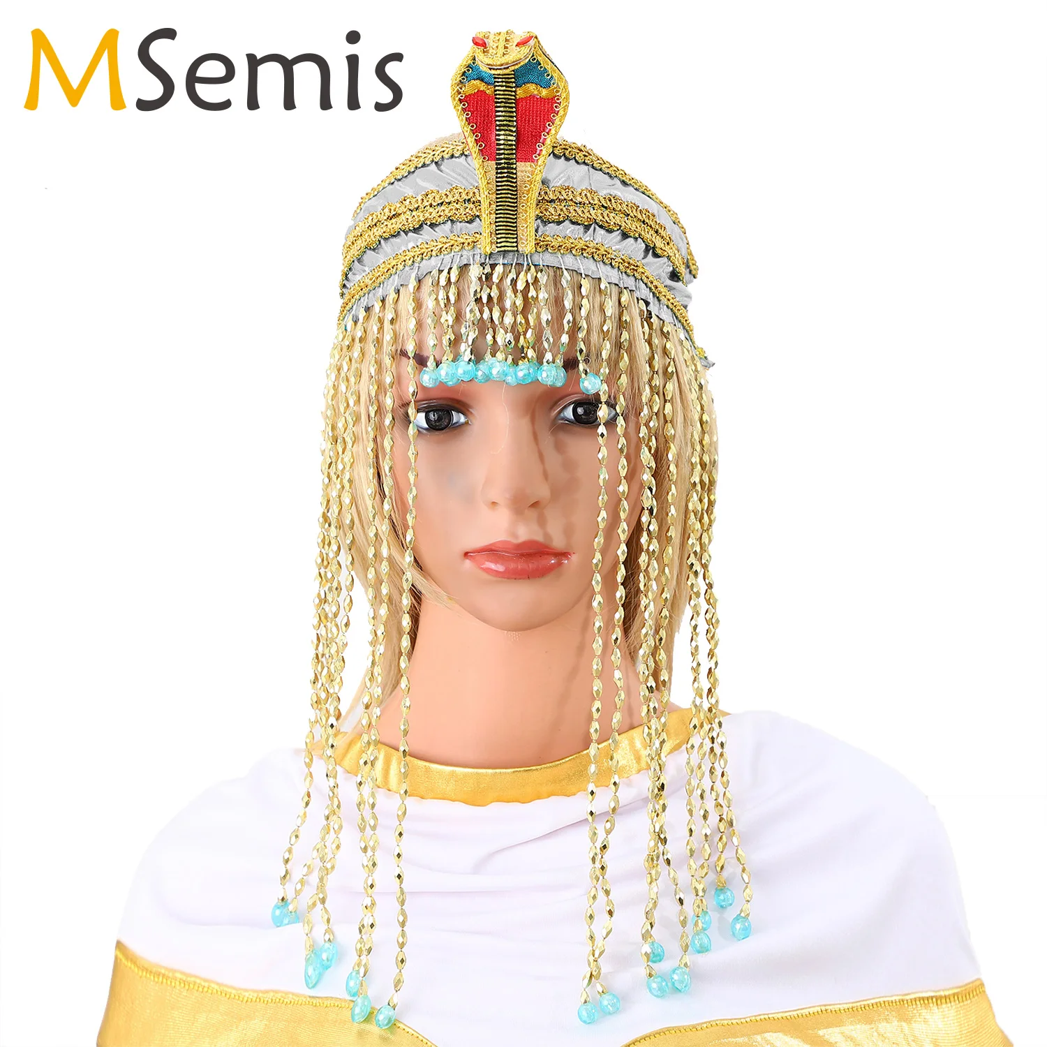 

Голова змеи из Египта, египетская Клеопатра, головной убор из бисера, аксессуары для костюма Фараона на Хэллоуин, реквизит для косплея