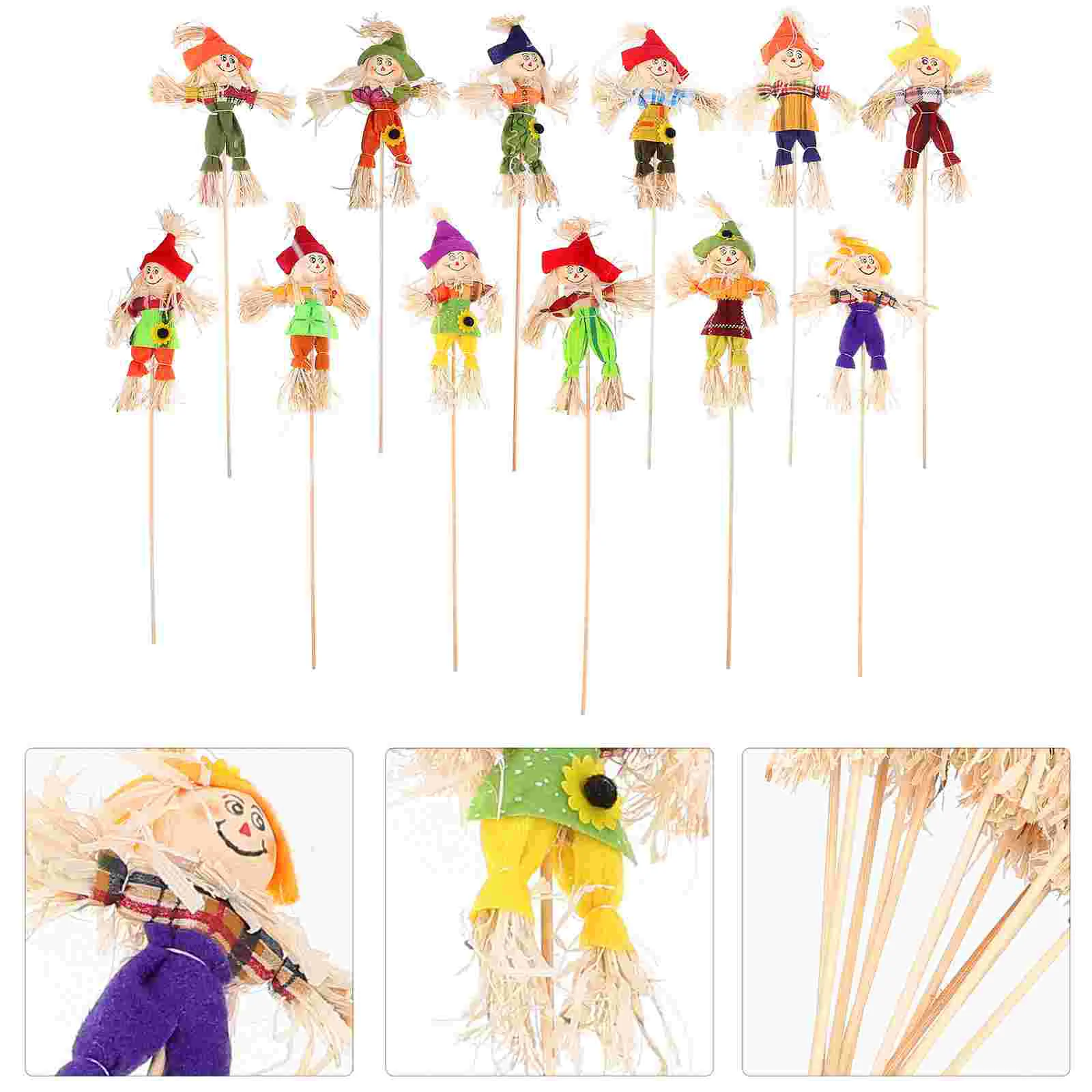 

12 Pcs Scarecrow Decoration Thanksgiving Party Ornament Fall Yard Insert Halloween Cartoon Scarecrows Rural