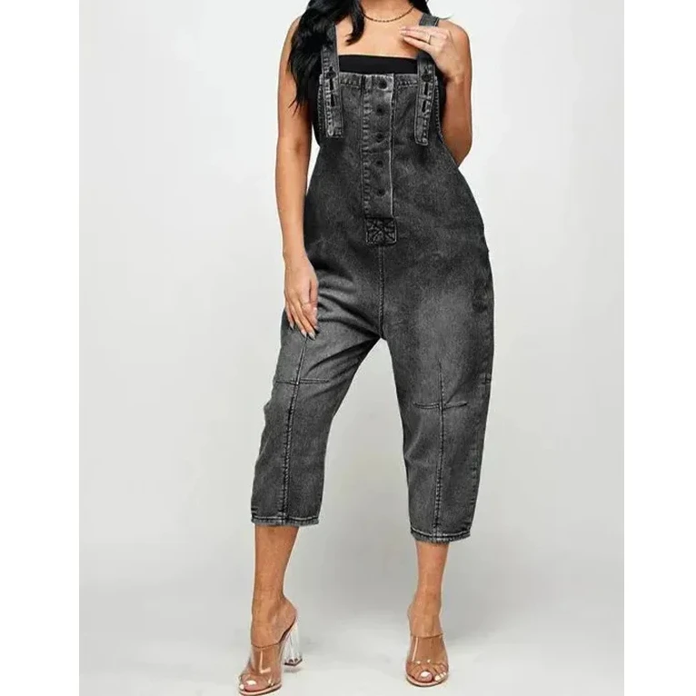 Комбинезон 2024 цельный женский джинсовый комбинезон на подтяжках Длинные прямые