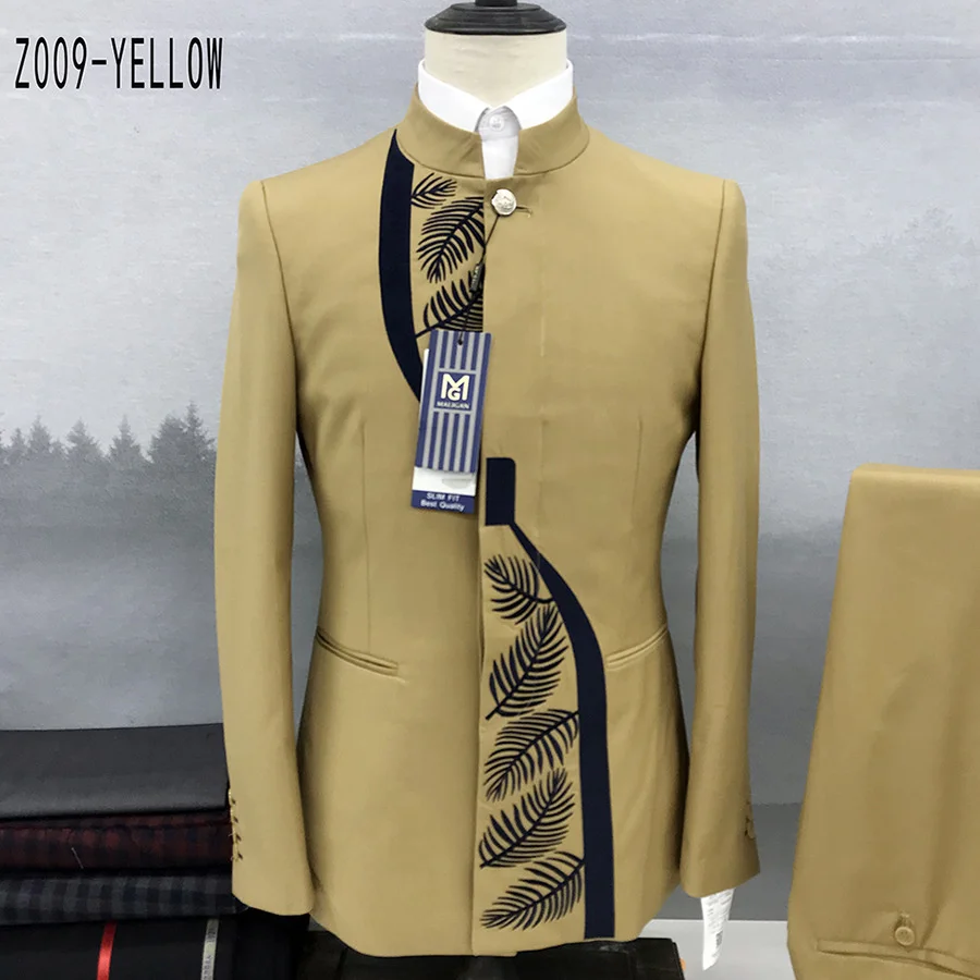 

2022 Fashion New Men's Casual Boutique Chinese Stand Collar Tunic Design Suit 2 Piece Set Blazers Jacket Coat Pants Trousers