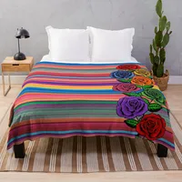 Mexican sape with pink flower print pattern Throw Blanket Knitted Blanket Decorative Bed Blankets Blanket Fluffy Flannel Fabric