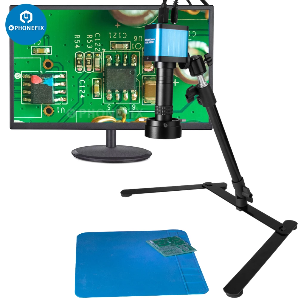 

4K USB HDMI Industrial Digital Video Camera Set with 1-130X Zoom C-mount Lens Fortable Overhead Tripod for Soldering Repair