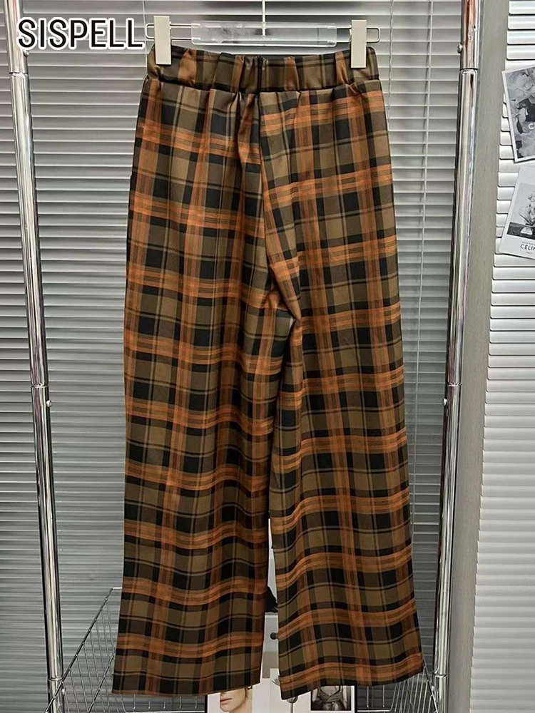 

SISPELL Print Plaid Colorblock Wide Leg Pants For Women High Waist Loose Vintage Trousers Female Fashion Spring Clothes 2022 New