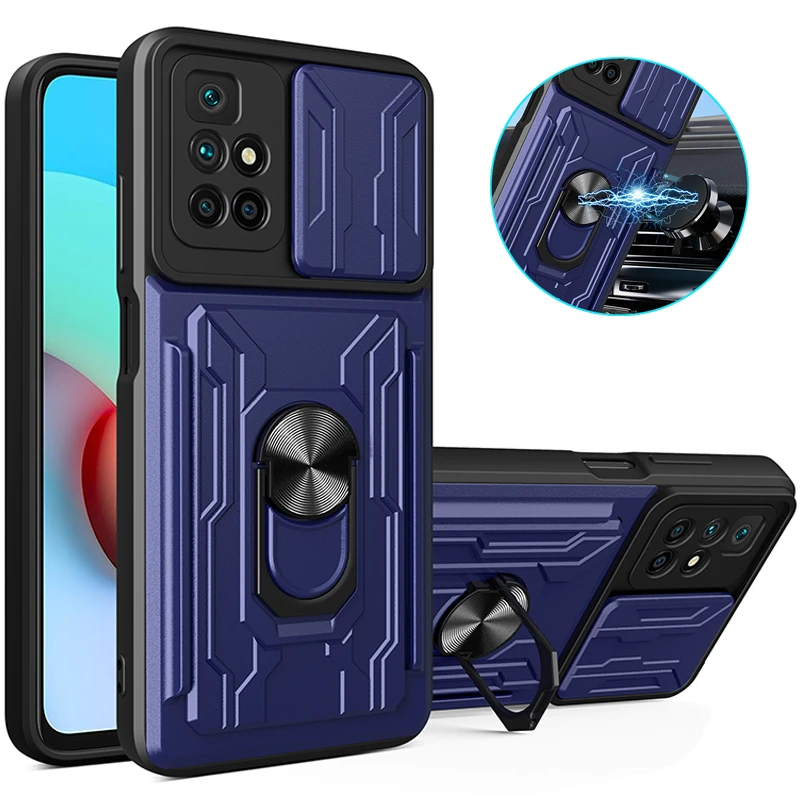 

For Xiaomi Redmi 10 Prime Case Card Slot Camera Protect Phone Case For Xiomi 10 Redmi10 6.5 inch Armor Magnetic Stand Back Cover