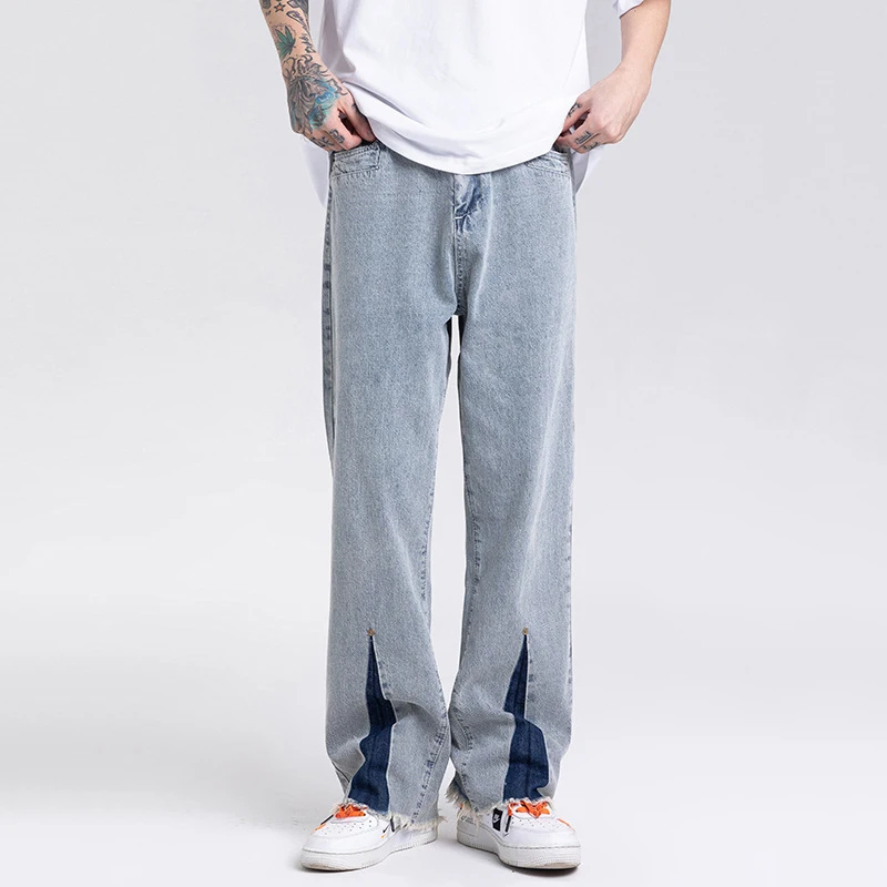 

Four Seasons Men's Jeans Hip Hop Style Straight Loose Streetwear Y2k Pants Men's Fashion Streetwear Jeans Aesthetic Ins Hot Sale