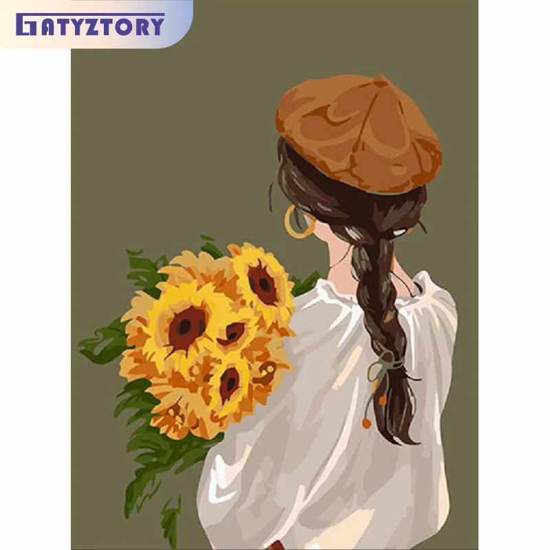 

GATYZTORY Acrylic Painting By Numbers On Canvas Autum Girl And Flower Coloring By Numbers Wall Art Handicraft Picture Paint Gift