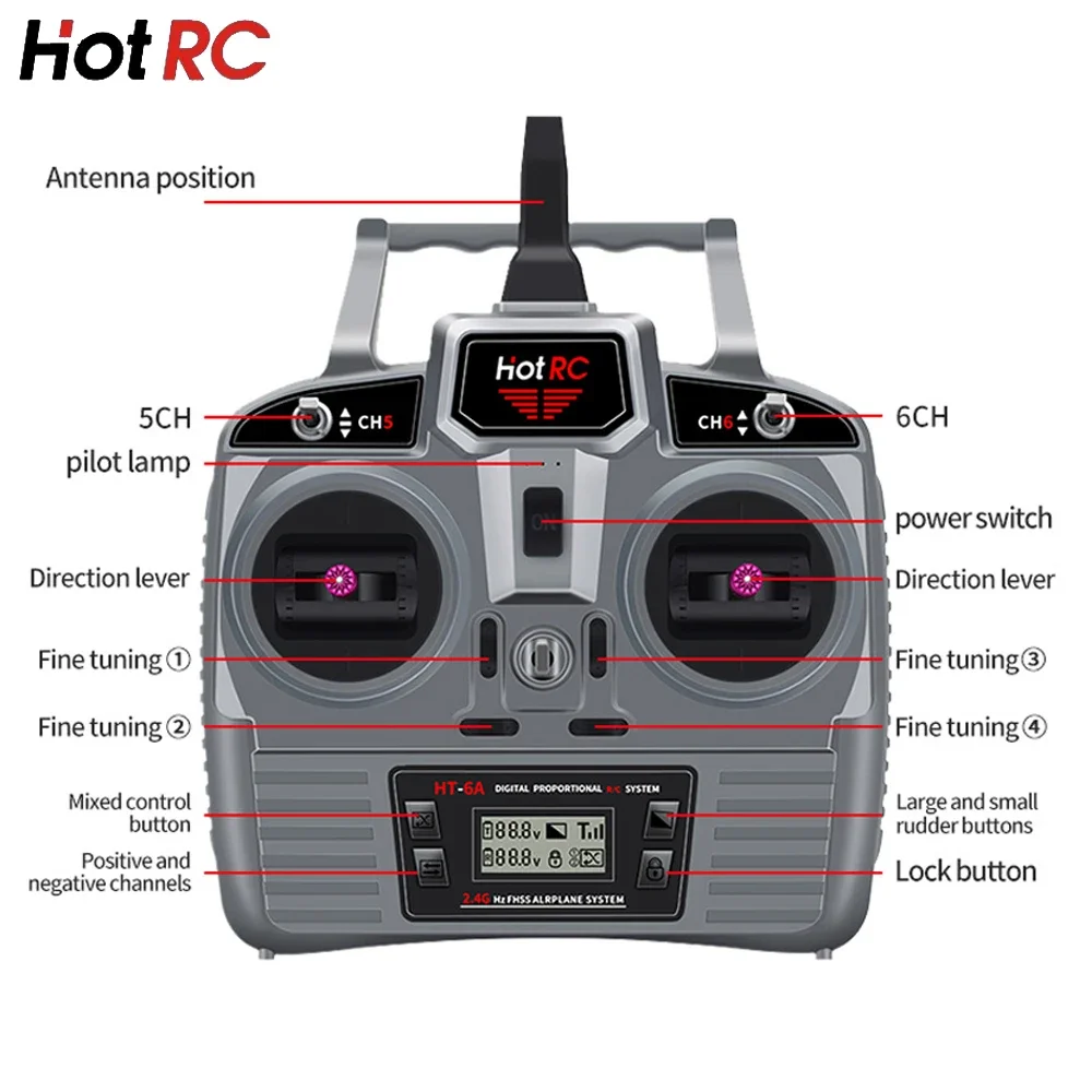 Hotrc Hot RC HT-6A HT6A 4 5-9 В 2 ГГц 6CH PWM FHSS передатчик дистанционного управления F-06A F06A