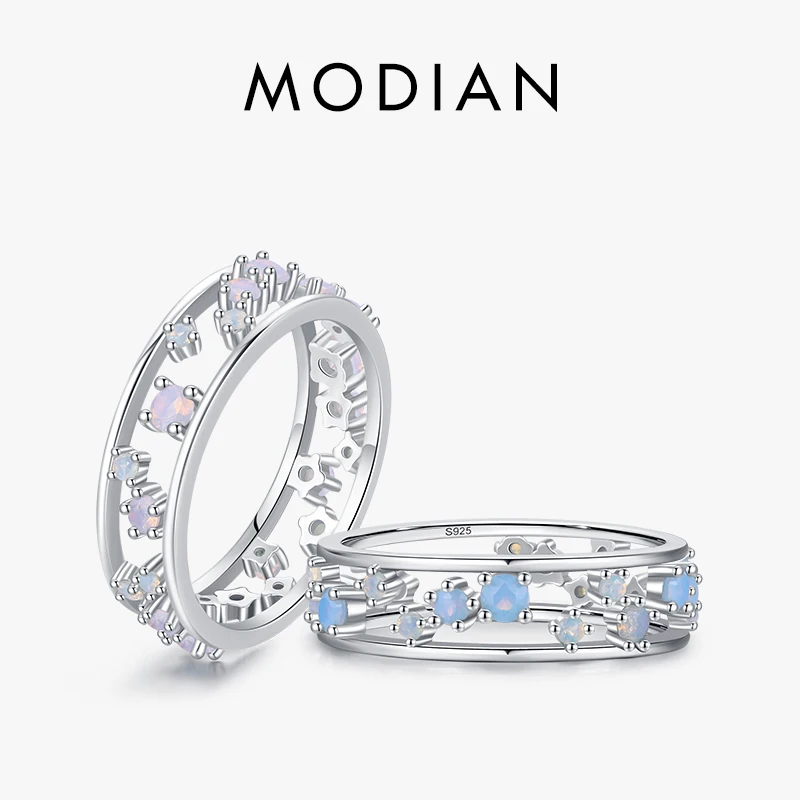 Modian Real 925 Sterling Silver Fashion Blue Opal Ring Original Hollow Out Charm Female Finger Rings For Women Wedding Jewelry