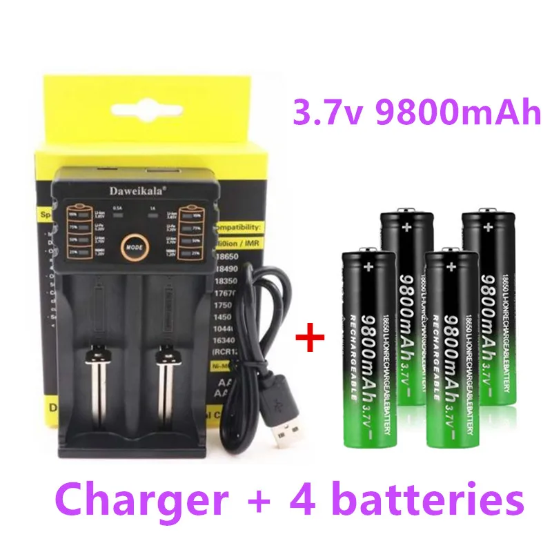 

2022 New18650 Battery High Quality 9800mAh 3.7V 18650 Li-ion batteries Rechargeable Battery For Flashlight Torch +Charger