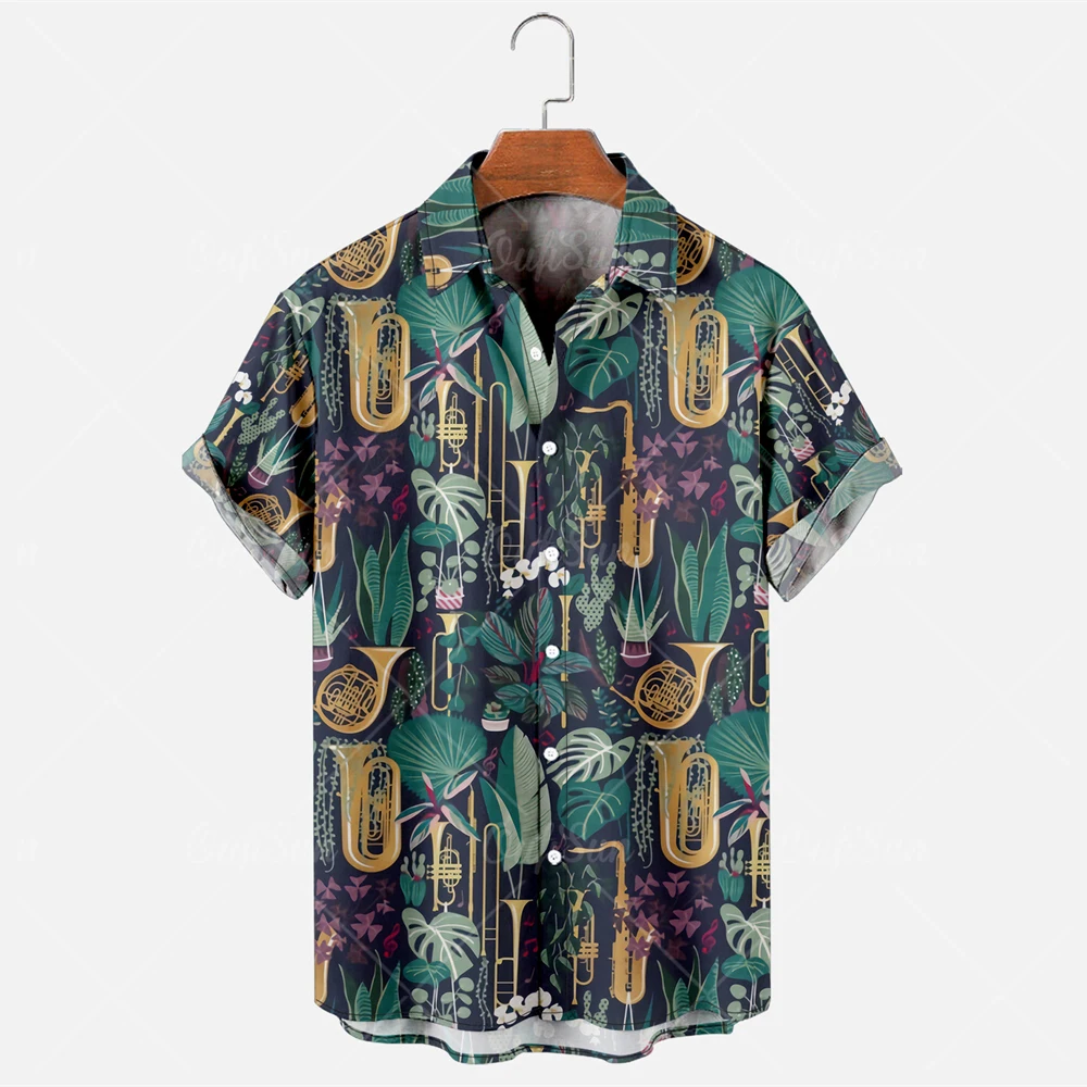 

New Fashion Men's Printed Short-sleeved Casual Shirt Soft Thin Note Hawaii Social Business Formal Shirt