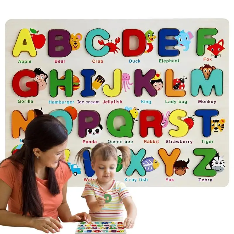 

ABC Puzzle Digital Wooden Toys Early Learning Jigsaw Letter Alphabet Number Puzzle Preschool Educational Baby Toys For Children