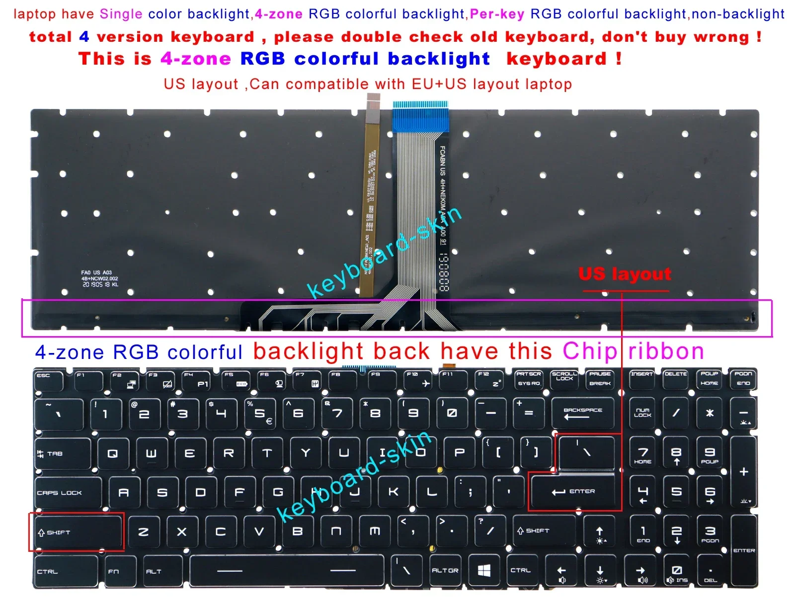 Фото Новая американская клавиатура RGB с цветной подсветкой для MSI MS-16J6 MS-16H4 MS-16H5 MS-16J4 MS-16J3 MS-1795 MS-17B1 MS-17A1 MS-1774 MS-16H2 №3
