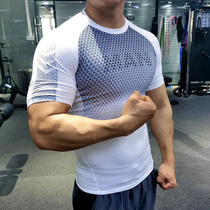 Tights men summer fitness short-sleeved summer quick-drying breathable sweat-absorbing high-elastic training running sports tops
