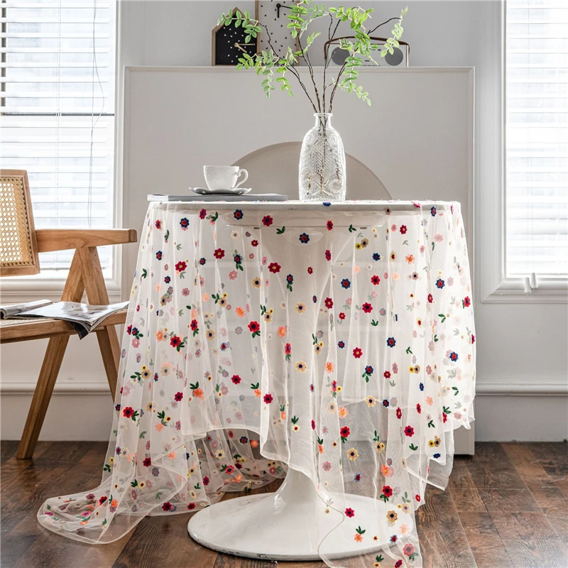 

Lace Tablecloth Color Embroidery Flower Cake Photography Background Cloth French Pastoral White Wedding Decoration Tablecloth