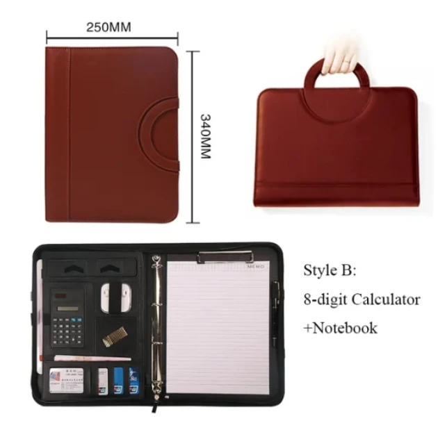 

ПУ кожа А4 молния калькулятор переплет конференц-файл папка портфель планшет портативная круглая ручка сумка для файлов