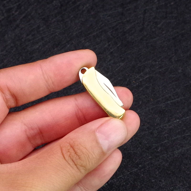 Mini Knife Folding Cleaver Blade Portable Pocket Fruit Cutter Brass Keychain Pendant Camping Defense Tactical Rescue Hunting |