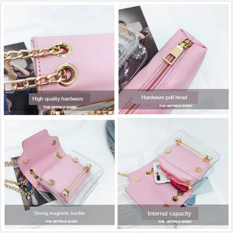 

Mini Small Square Pack Women Chain Shoulder Bag Fashion Transparent Jelly Messenger Crossbody Bags Woman Clutch Wallet Handbags