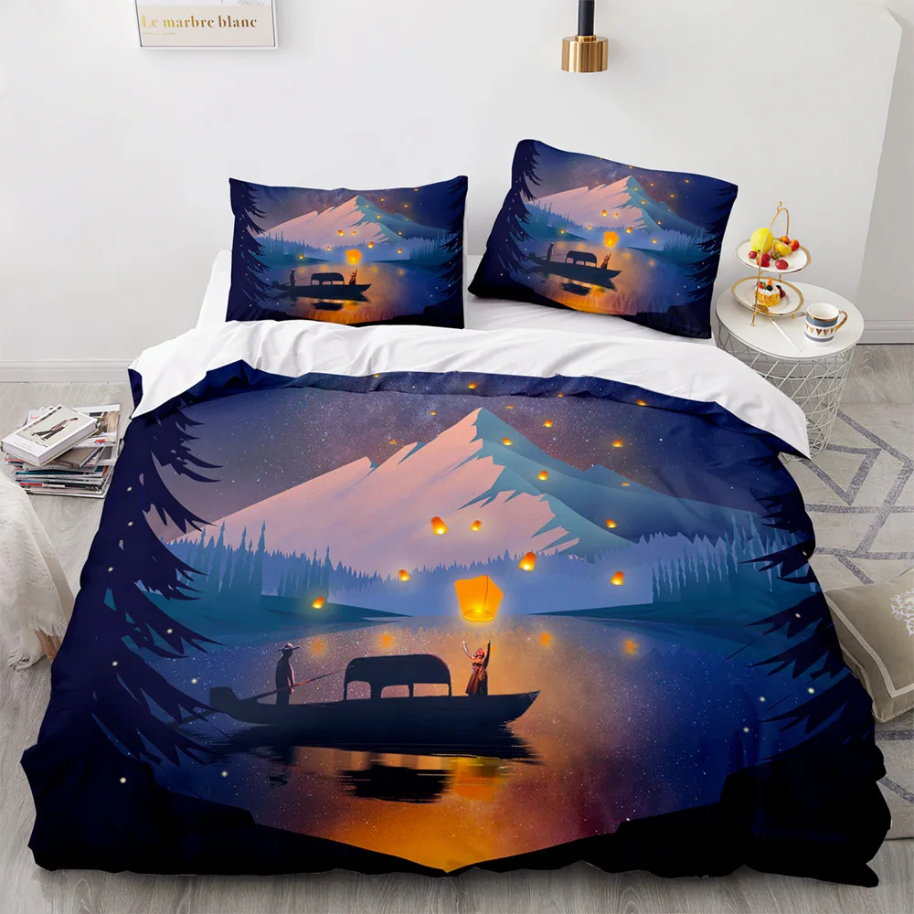 Green Forest King Queen Duvet Cover Fairy Cartoon Trees Elk Bedding Set for Adults Plant Animal 2/3pcs Polyester Comforter Cover