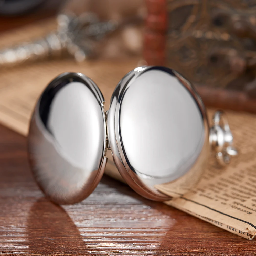 Silver Mirror Mechanical Pocket Watch for Men Women Steampunk FOB Chain Skeleton Dial Classic Clock Male Relogio Masculino