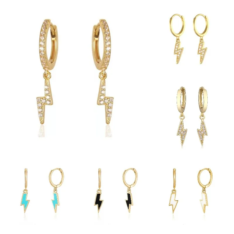

Clear Zircon Lightning Pendant Drop Earrings for Women Shiny Lightning Triangle Earrings Ear Bone Piercing Earring Punk Aretes