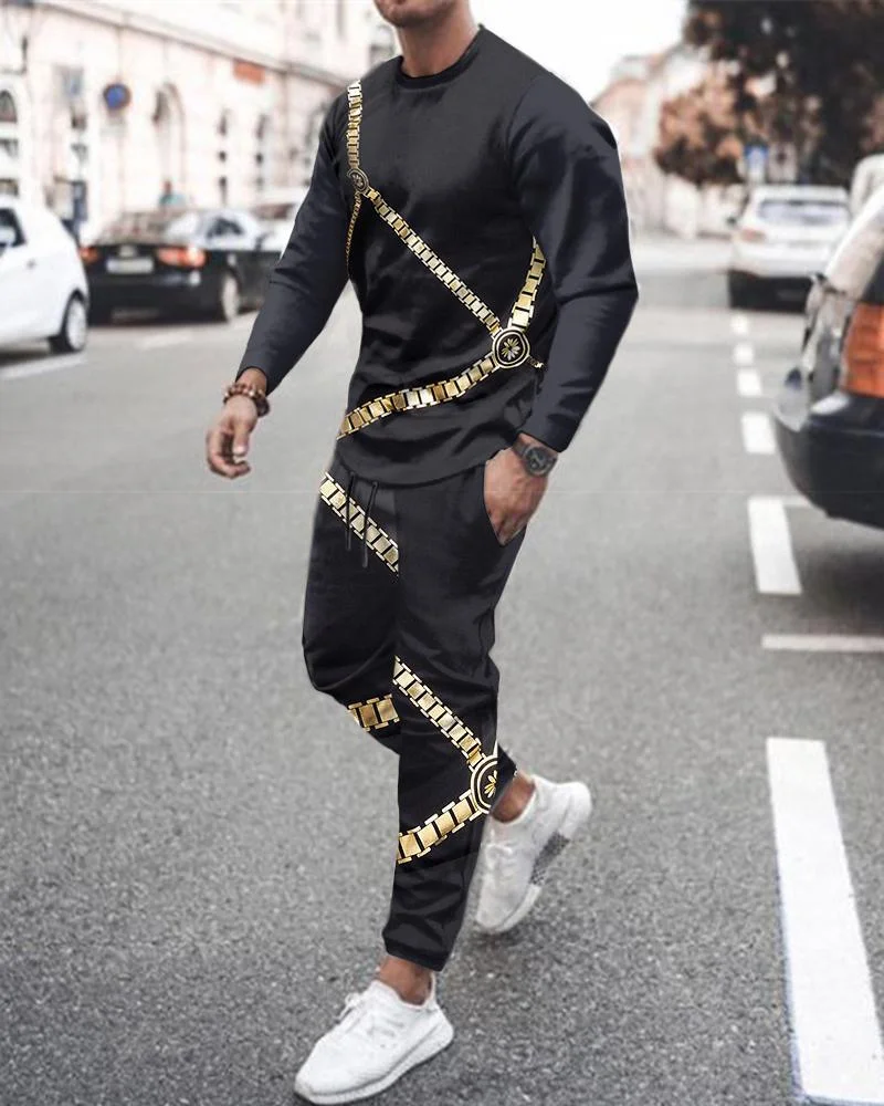 High Quality Sportswear Men's Suit 3D Printed Long Sleeved T-shirt+Trousers 2-Piece Street Fashion Casual Jogging Suit Men