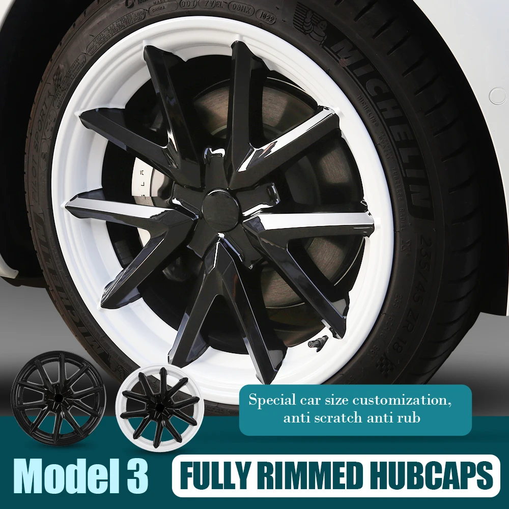 

4PCS Car styling 18-Inch Sports Hub Cap Replacement Wheel Cap Automobile Hubcap Full Cover Accessories For Tesla Model 3