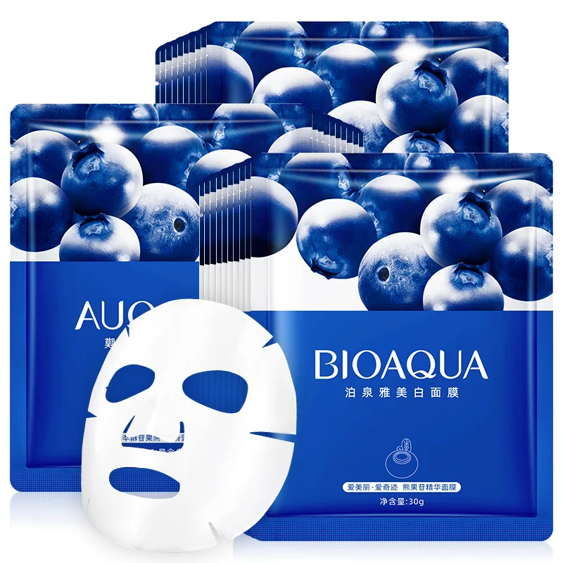 

10pcs BIOAQUA Blueberry Whitening Face Masks Moisturizing Skin Tone Enhancing Anti-aging Facial Mask Beauty Skin Care Products