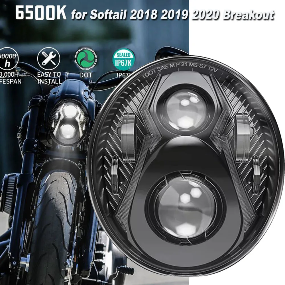 

For 2018 2019 2020 Softail Breakout 114 FXBR FXBRS Moto Headlamp Motorcycle LED Headlight Assembly 72w Hi/low Beam with DRL Lamp