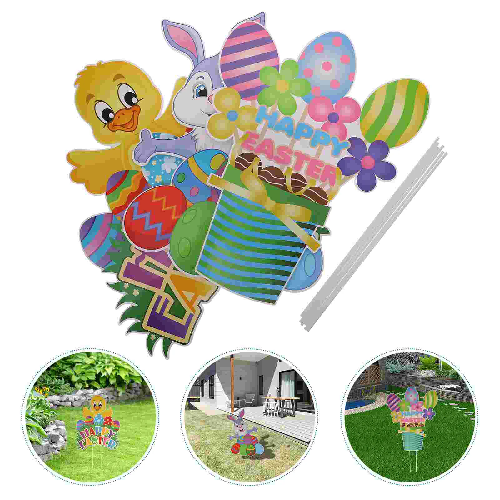 

Easter Signs Yard Garden Decorations Outdoor Sign Lawn Bunny Stakes Props Chicken Stake Party Supplies Egg Happy Decoration