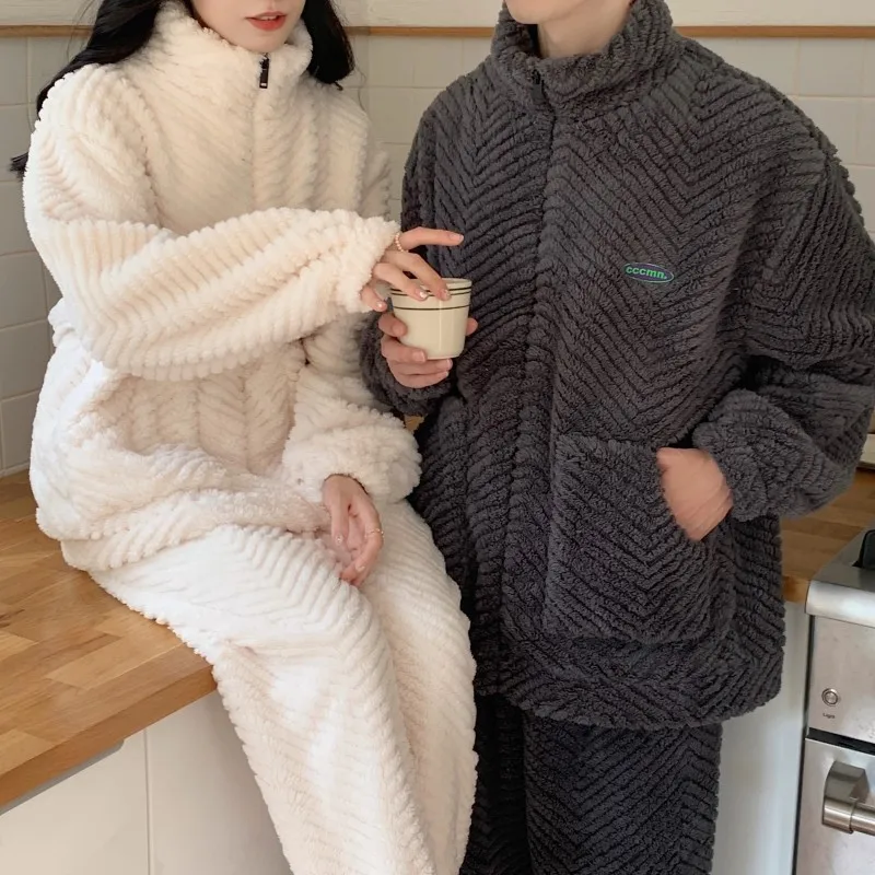

Couple Sleepwear Winter Warm Clothes for Sleep Pijama for Couples in Love Pajamas Lingerie Set Home Wear Flannel Pj Nightie