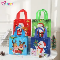 4pcs christmas non woven party gift bags with handles snowman santa claus elk tote bags reusable party favors decor grocery bags