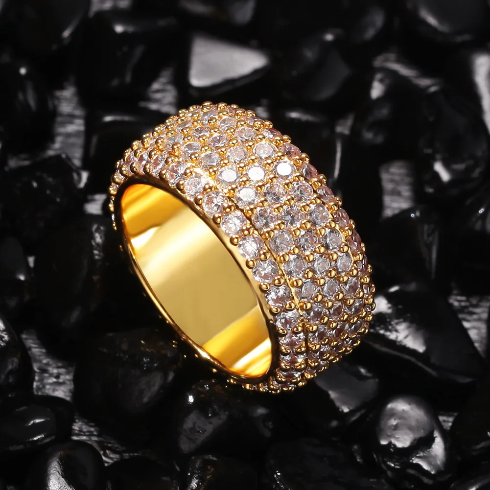 Фото Полный циркон CZ Bling Bling Iced Out кубические цирконы Mirco Pave Зубец установка латунные кольца модные ювелирные изделия в стиле хип-хоп BR031 №2