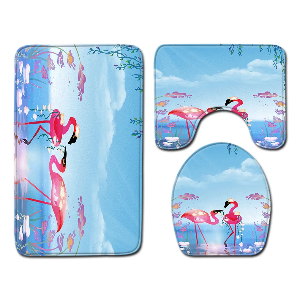 

Трехкомпонентные напольные коврики с фламинго для ванной и туалета, утолщенные коврики, коврики для ванной комнаты