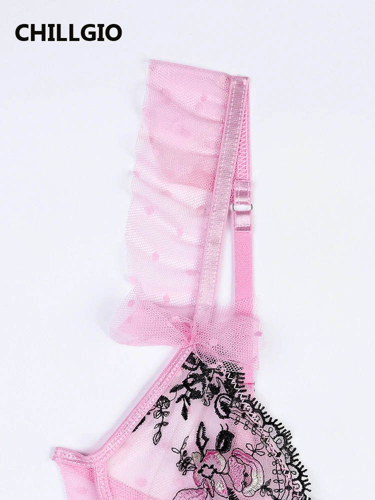 Женское прозрачное боди CHILLGIO розовое милое интимное Эротическое Сетчатое на