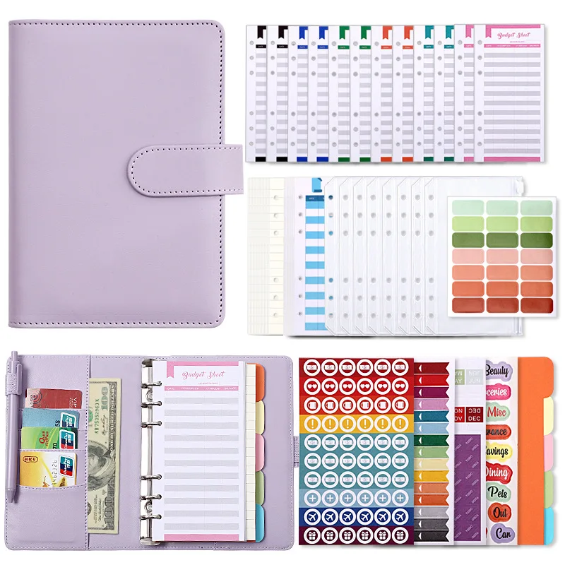 

Macaron Budget Planner Cash Envelope Savings 6 Hole Binder A6 PU Binder Notebook Binder Shell Korean Notebook