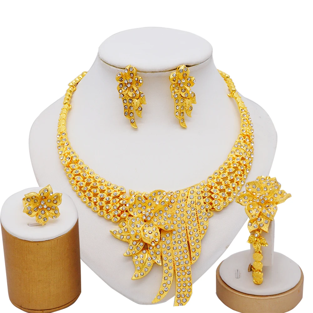Ethiopia Gold Color Dubai Jewelry Sets Women Wedding Gifts Necklace Earrings Bracelet Ring Jewellery Sets