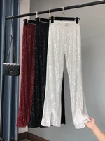 the new womens fashion shining white trousers show tall waist sequins flares pants
