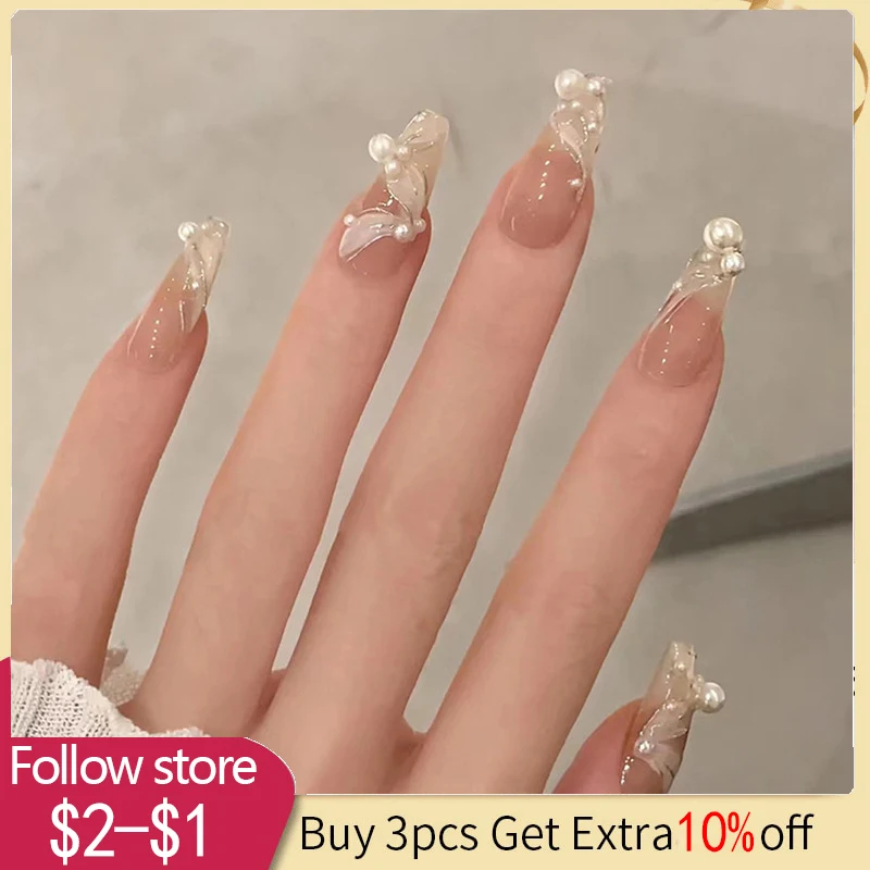 

24pcs False Nails Coffin Almond Artificial Fake Nails With Glue Full Cover Korean DIY Nail Tips Press On Nails Manicure Supplies