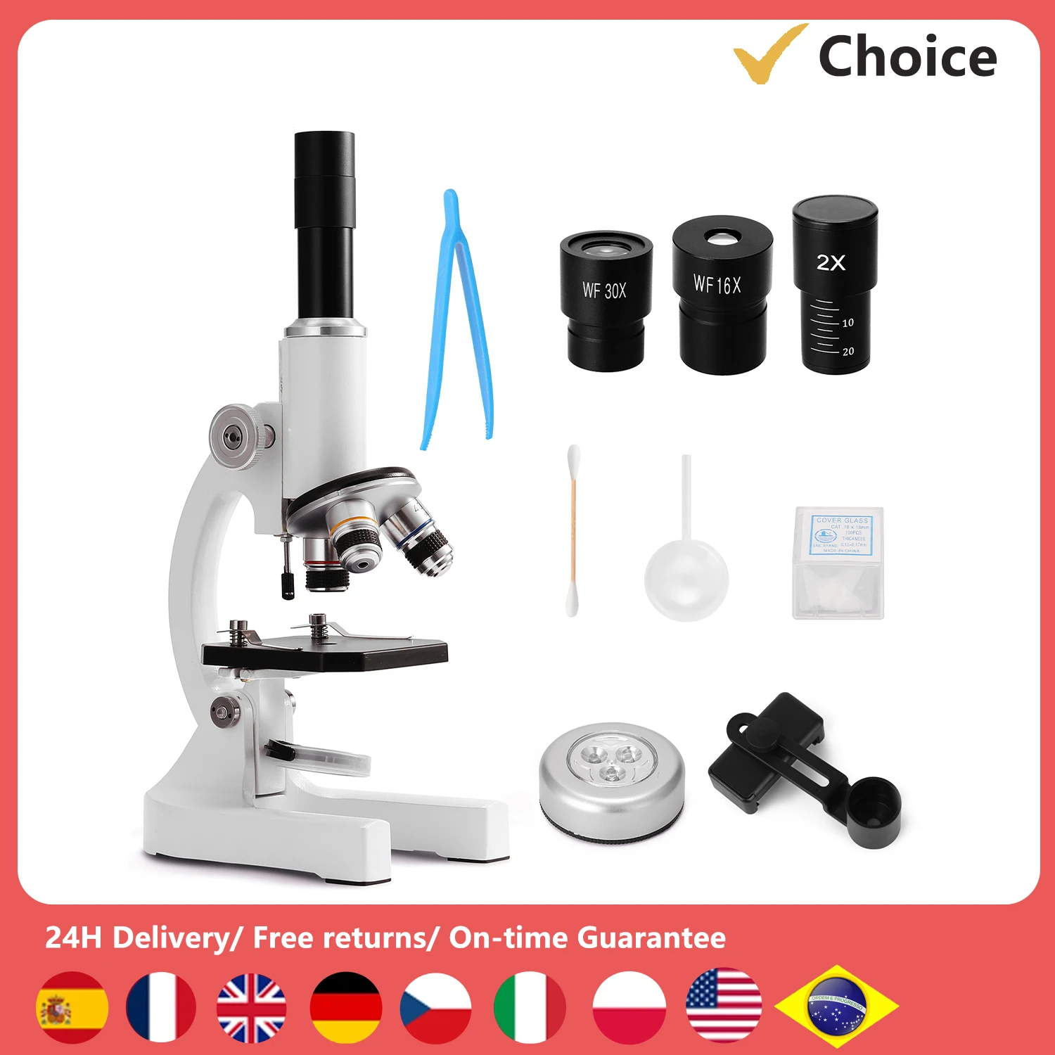 64x-2400x Монокулярный Оптический Микроскоп Для Школьного Образования И