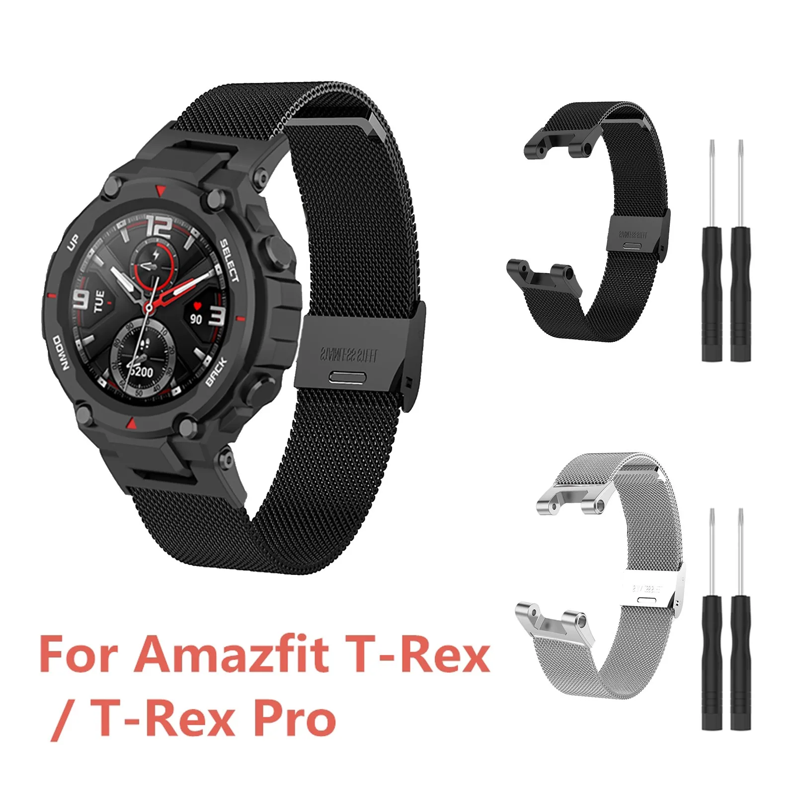 

Ремешок сменный для Huami Amazfit TRex/TRex Pro, металлический сетчатый Браслет с пряжкой, аксессуары для смарт-часов
