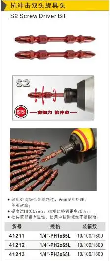 

BESTIR high quality S2 alloy steel screw driver bit HRC59+-2 head with magnetic Surface reddening treatment 1/4"-PH2x65L