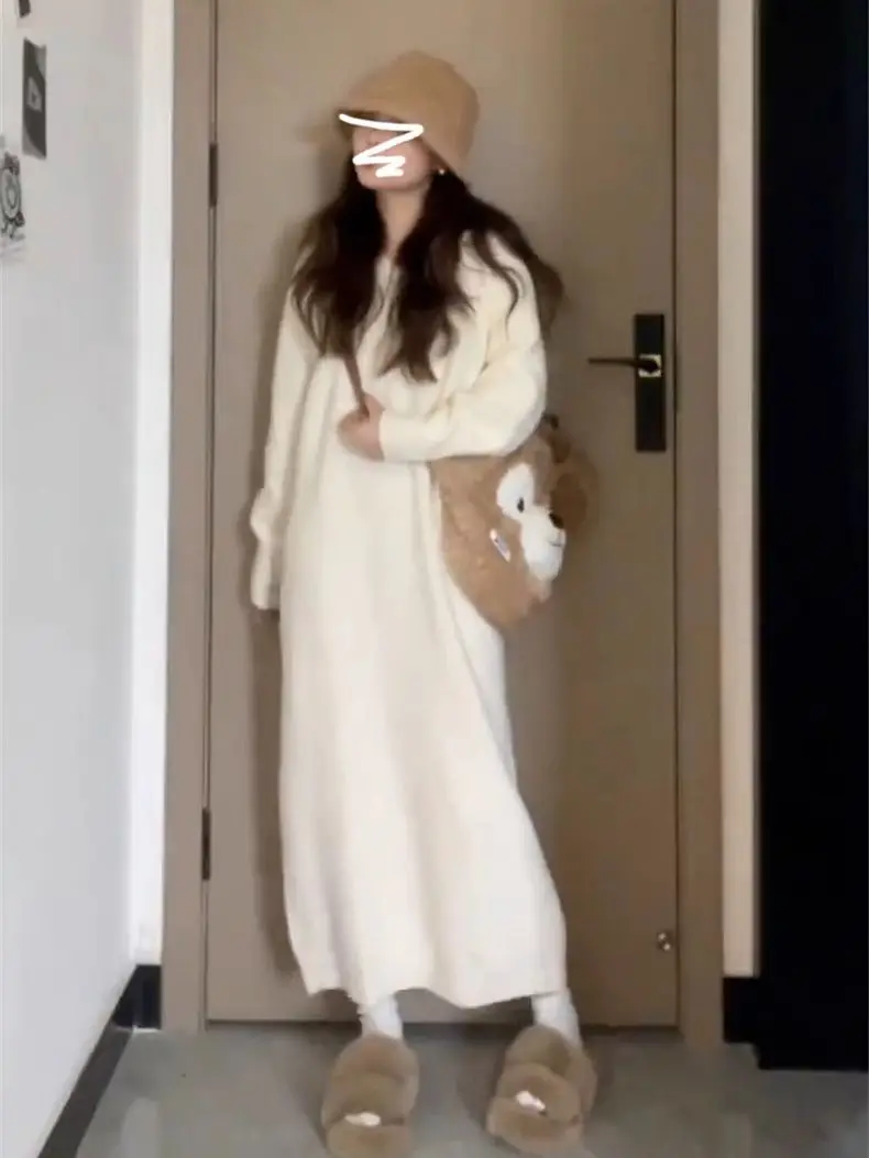 Новинка 2024 белое вязаное платье с капюшоном детская одежда длинные юбки на осень