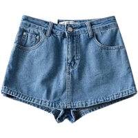 short jeans women summer retro high waist anti glare denim shorts all match slim a line bag hip skirt