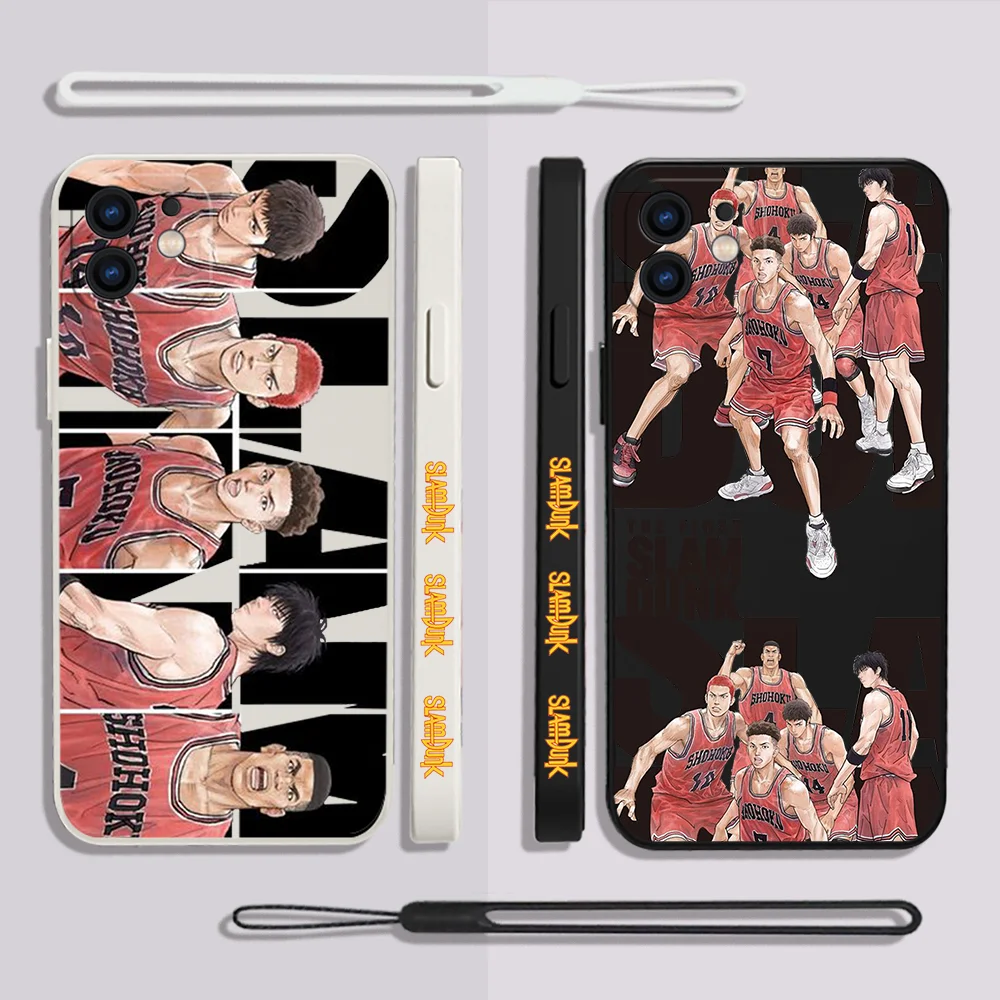 

Anime Slams Dunks Phone Case For iPhone 14 13 12 11 Pro Max Mini X XR XS MAX SE20 Plus 6 6S Plus Silicone Cases with Hand Strap