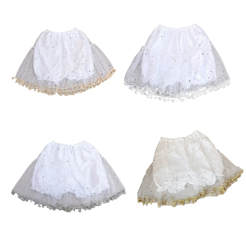 

Petticoat with Bloomers Inside A-line Short Half Slips with Star Tassel Trim 17in for Women Hoopless Underskirt