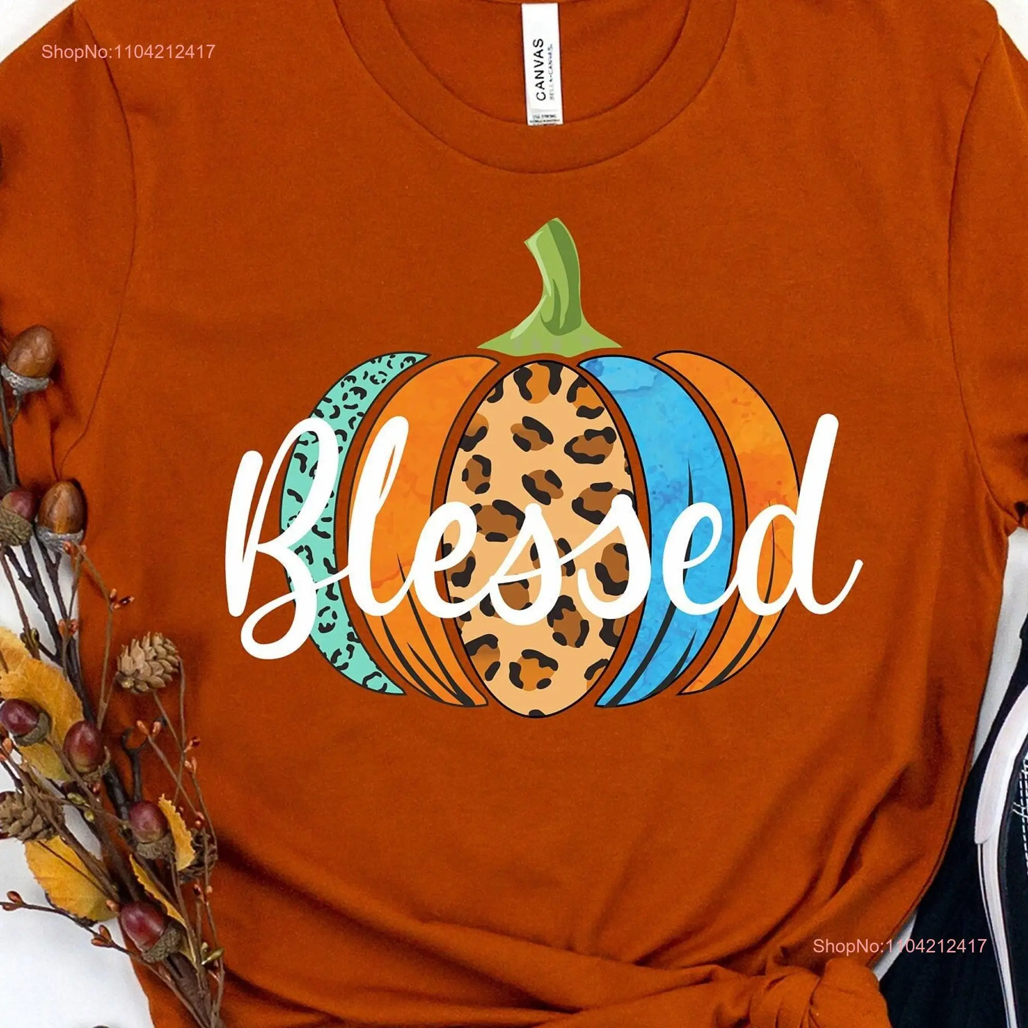 Благословенная леопардовая футболка с тыквой забавная на День Благодарения